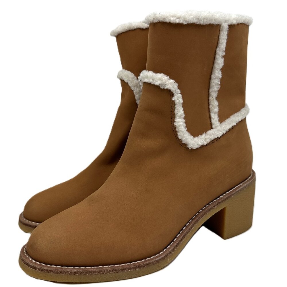 NEW J.Crew Sherpa Stacked Heel‎ Boots Saddle Tan Nubuck Suede 10.5